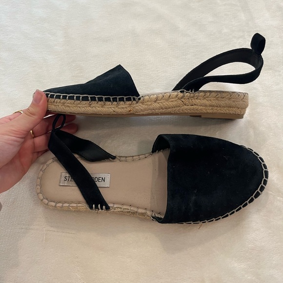Steve Madden Lesko Espadrille Flat Suede Sandal Women’s 8 Black - Picture 2 of 5